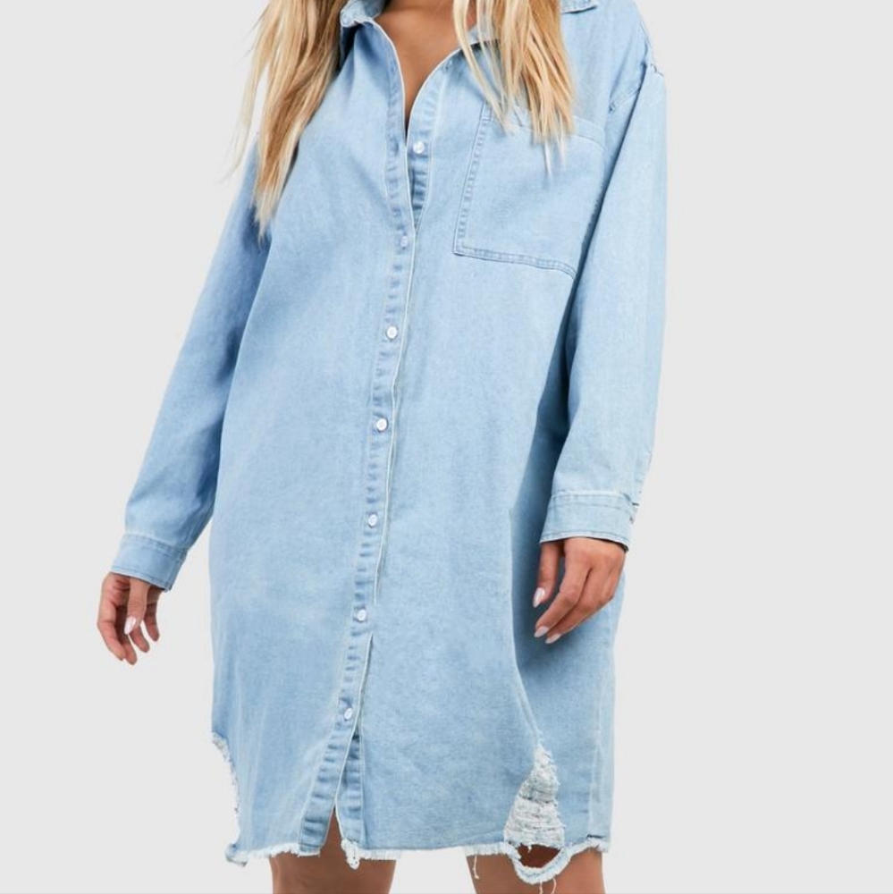 Women's Distressed Denim Shirt Dress